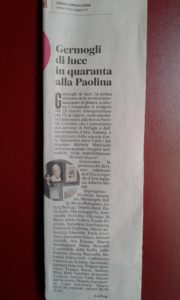 Articolo di L. Foglietti sul Giornale " Messaggero" sulla mostra concorso "Germogli di luce- prima edizione 23 marzo-1 aprile)- Mostra concorso nell'ambito della manifestazione itinerante " Sentieri di pace e percorsi di consapevolezza" 